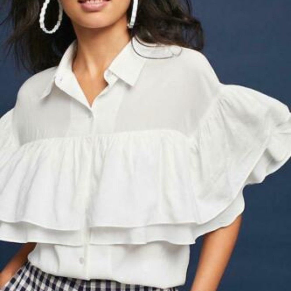 🎈Anthropologie Francis Ruffled Buttondown Size L